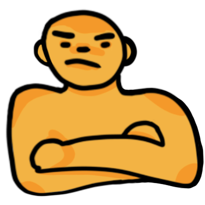 an emoji yellow person frowning and folding their arms.